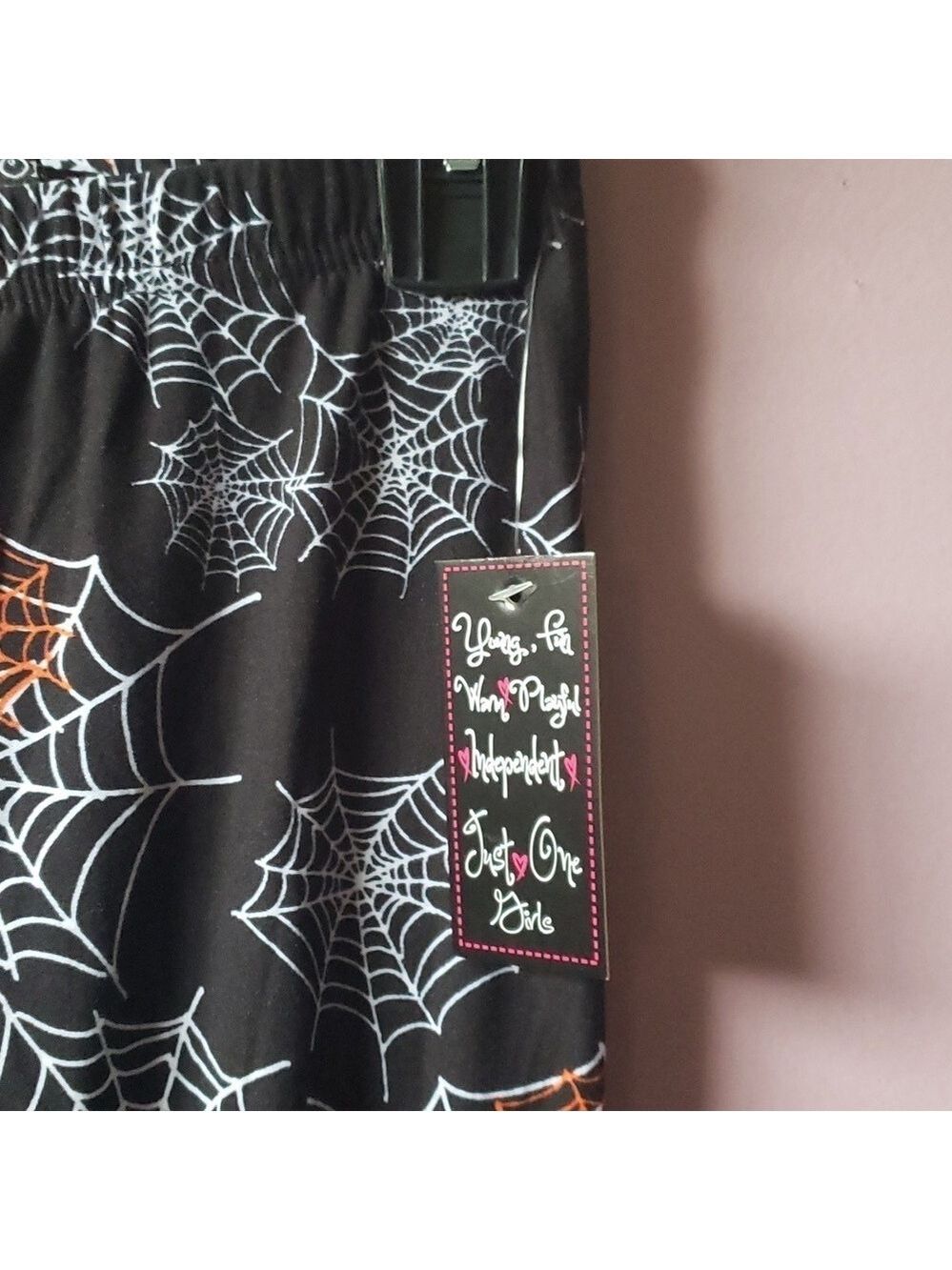 Halloween Leggings New With Tag Black Orange Spiders White Spider Webs Med 10-12 - Picture 3 of 7